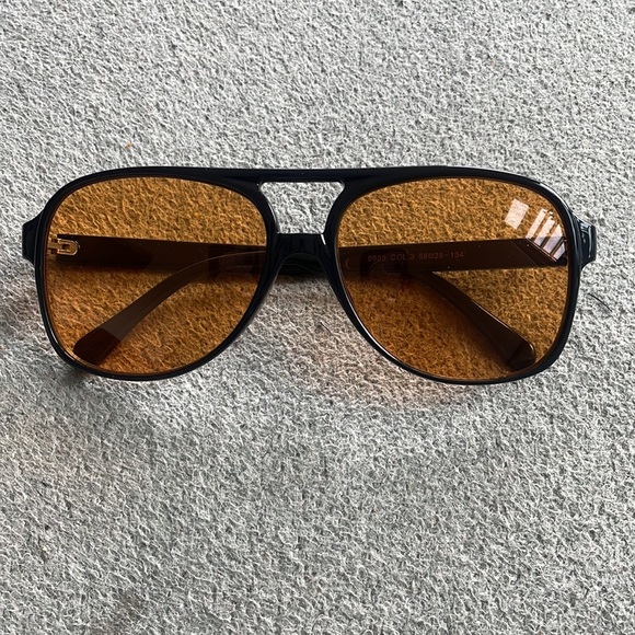 - - BLACK VINTAGE RETRO 70S ORANGE TINTED AVIATOR SUNGLASSES *NEW ARRIVAL 2 - Picture 8 of 9
